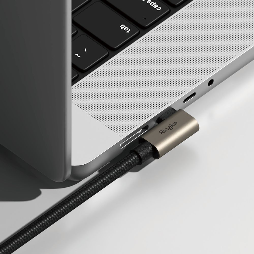 Ringke 3.2 gen. 2x2 USB-C, PD 3.1 240W 2m vinklet kabel - svart