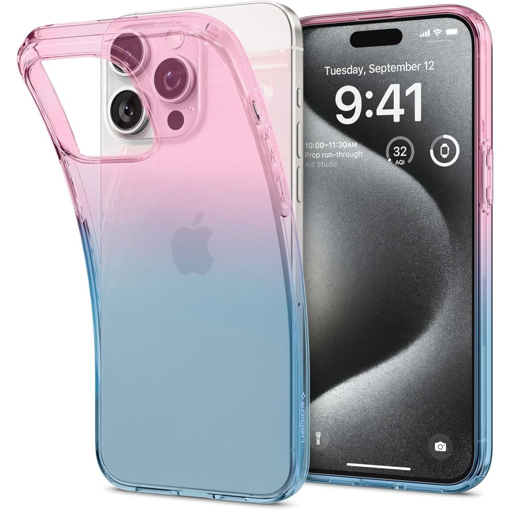 Spigen Flytende krystall iPhone 15 Pro-etui - rosa/blå