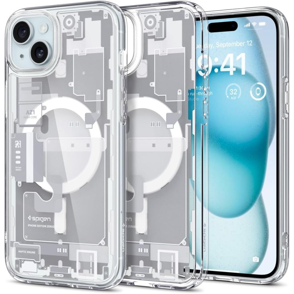 Spigen Ultra Hybrid Mag-etui med MagSafe for iPhone 15 Plus - Hvit (Zero One-mønster)