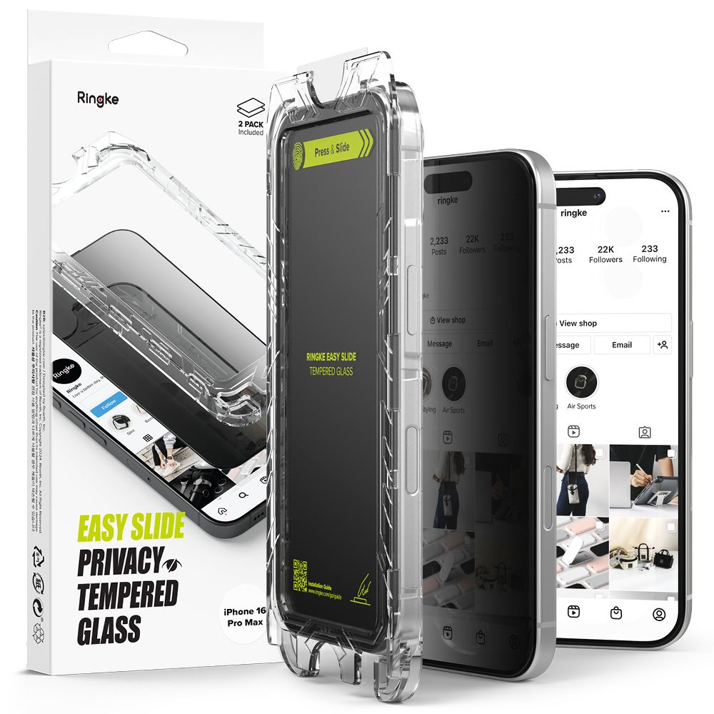 Ringke Easy Slide Privacy Glass 2-pakning for iPhone 16 Pro Max