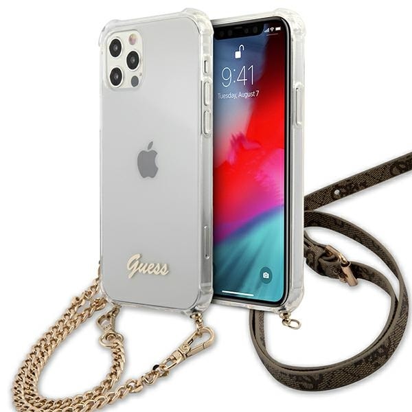 Guess GUHCP12MKC4GSGO iPhone 12/12 Pro 6,1" gjennomsiktig hardt etui 4G gullkjede