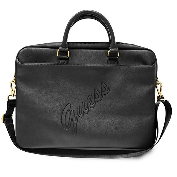 Guess Saffiano Script-veske for en 16" bærbar datamaskin - svart