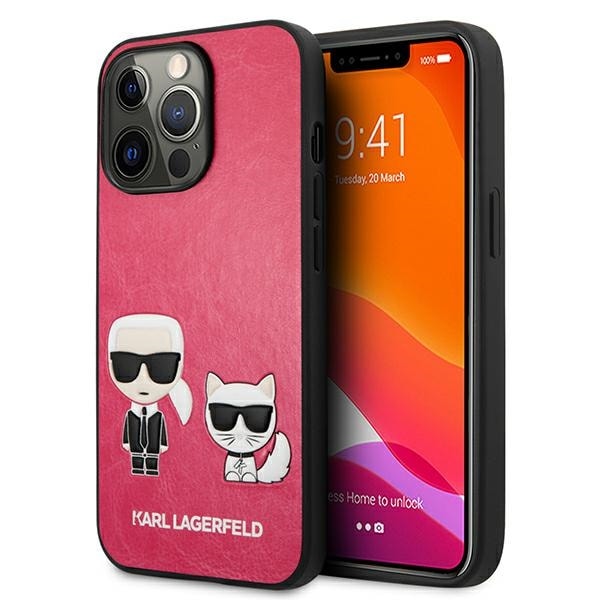 Karl Lagerfeld Ikonik Karl&Choupette-etui til iPhone 13 Pro / iPhone 13 - Fuchsia
