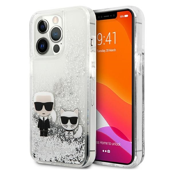 Karl Lagerfeld Liquid Glitter Karl&Choupette-etui til iPhone 13 Pro Max 6,7" - sølv
