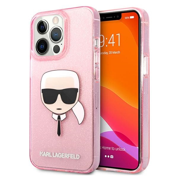 Karl Lagerfeld Glitter Karl's Head-etui til iPhone 13 Pro Max - Rosa