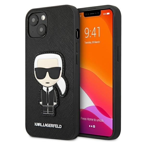 Karl Lagerfeld Saffiano Ikonik Karl's Patch-etui for iPhone 13 mini - Svart