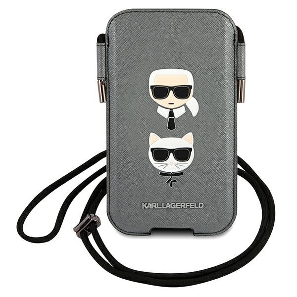 Karl Lagerfeld Saffiano Ikonik Karl&Choupette Head 6.1'' håndveske - Grå
