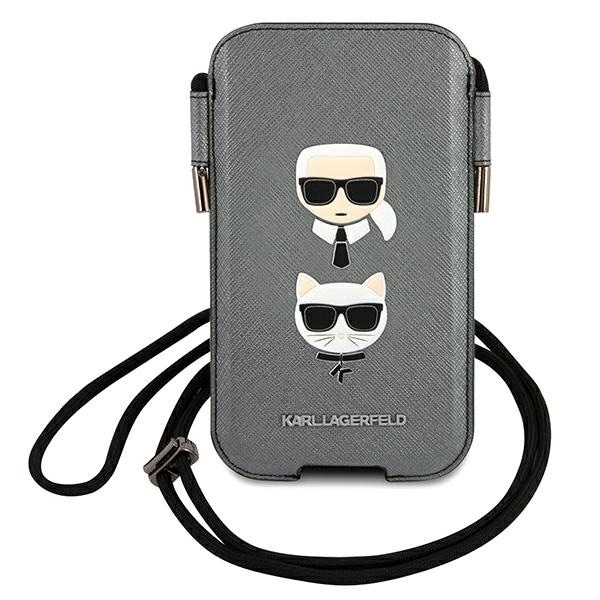 Karl Lagerfeld Saffiano Ikonik Karl&Choupette Head 6,7'' håndveske - Grå