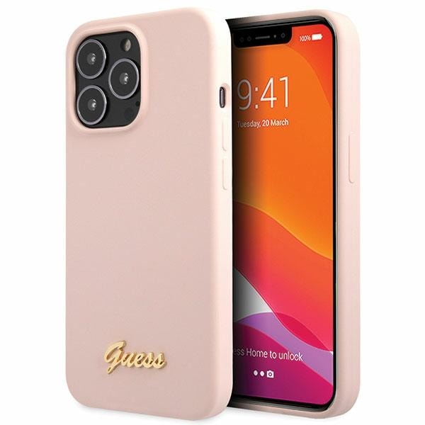 Guess GUHCP13XLSLMGLP iPhone 13 Pro Max 6,7" lys rosa/lys rosa hardcase Silikon Script Gold Logo