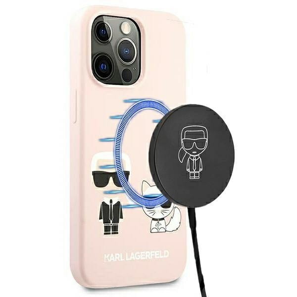 Karl Lagerfeld Ikonik Karl & Choupette MagSafe-silikonetui for iPhone 13 Pro - Lys rosa