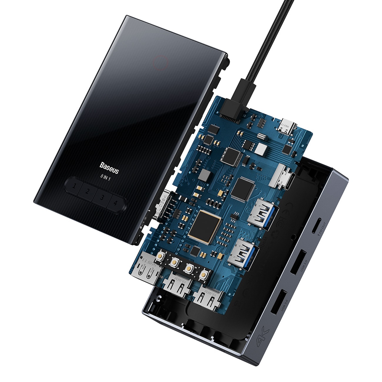 Baseus PioneerJoy 8-in-1 USB-C Hub: HDMI 4K@60Hz, 30Hz, DP 8K@30Hz, VGA, 2 USB-A, 2 USB-C - Gray