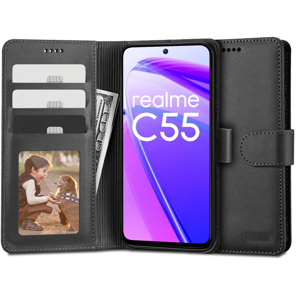 Tech-Protect lommebokveske for Realme C55 - svart