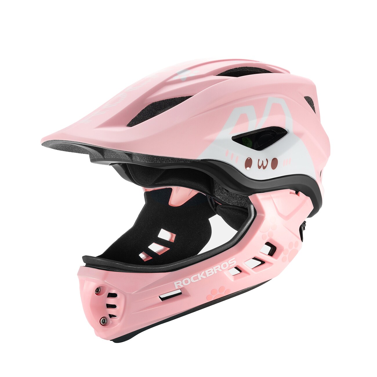 Rockbros TT-32002 Rabbit sykkelhjelm for barn med avtakbar hake Størrelse M (54-58) - Rosa
