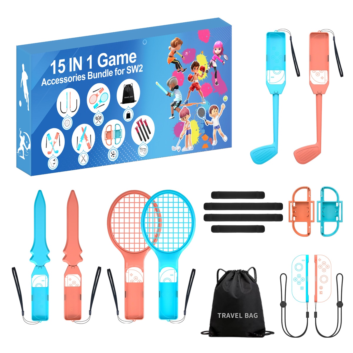Nintendo Switch 15-i-1 Family Accessory Pack 2 - Oransje og blått sett