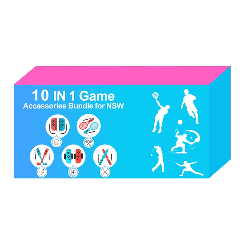 Nintendo Switch Sports tilbehørspakke 10 deler / familiepakke / sportsutstyr til Joy-Con i rødt og blått