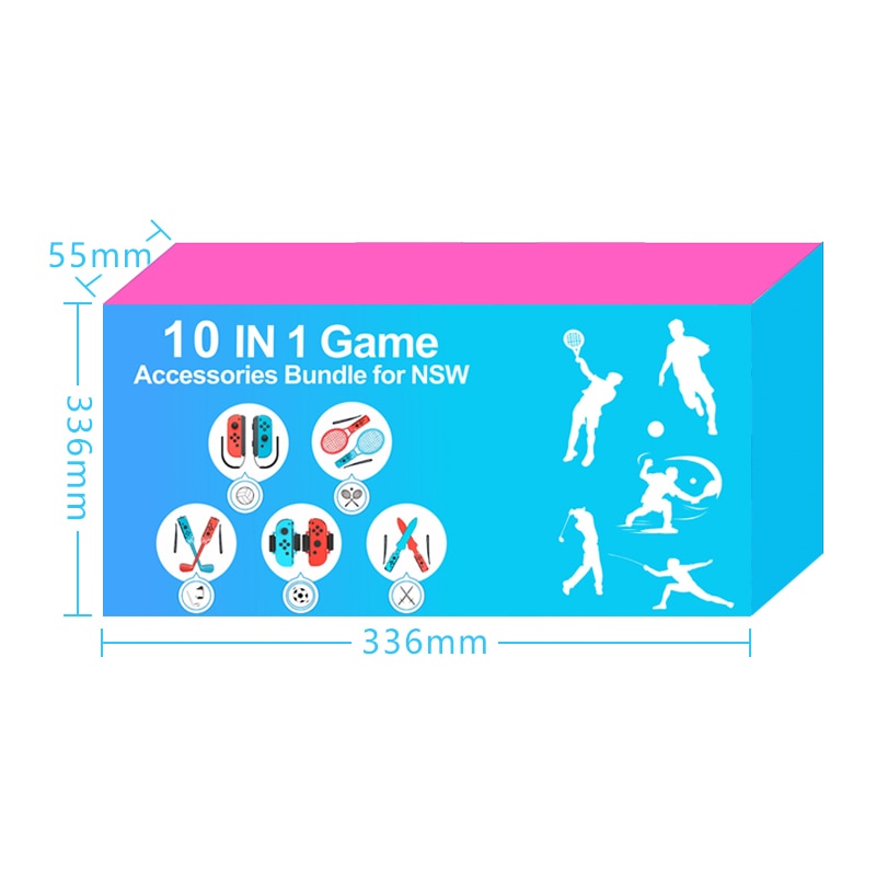 Nintendo Switch Sports tilbehørspakke 10 deler / familiepakke / sportsutstyr til Joy-Con i rødt og blått