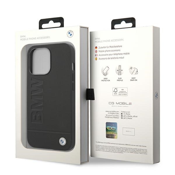 BMW Stempeletui i lær for iPhone 14 Pro - svart
