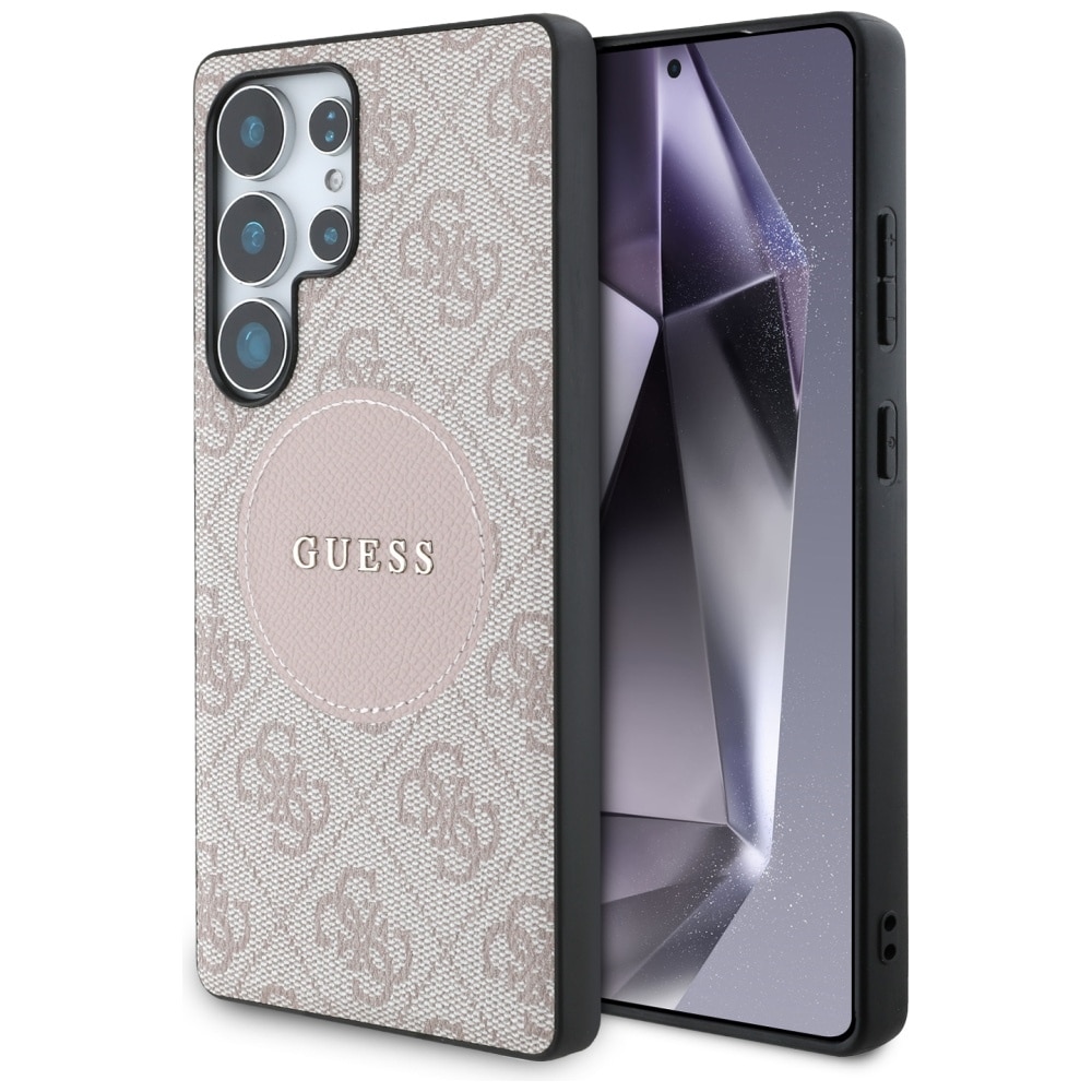 Guess 4G Round Patch Classic Logo MagSafe-etui for Samsung Galaxy S25 Ultra Pink