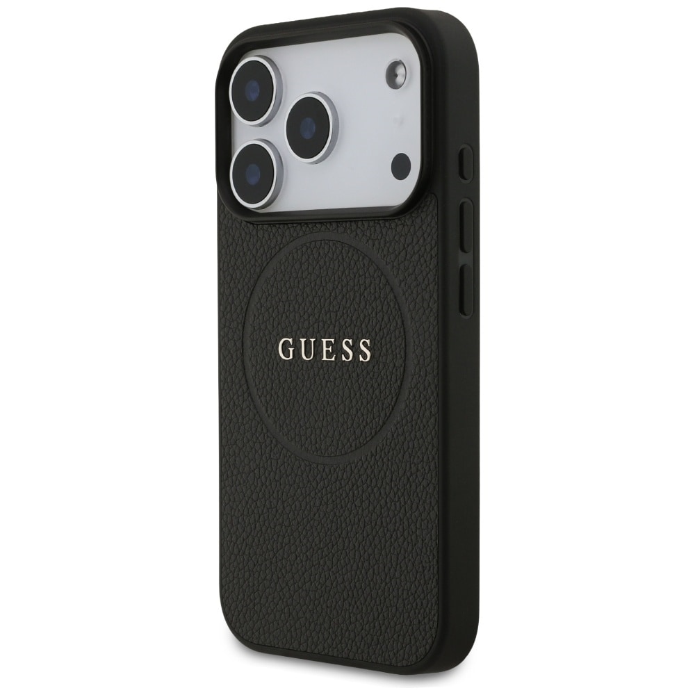 Guess MagSafe-etui med kornet ring for iPhone 17 Pro - svart