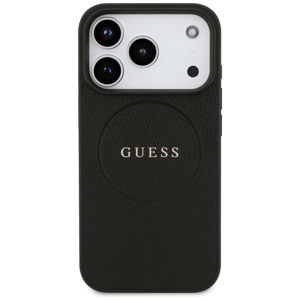 Guess MagSafe-etui med kornet ring for iPhone 17 Pro - svart
