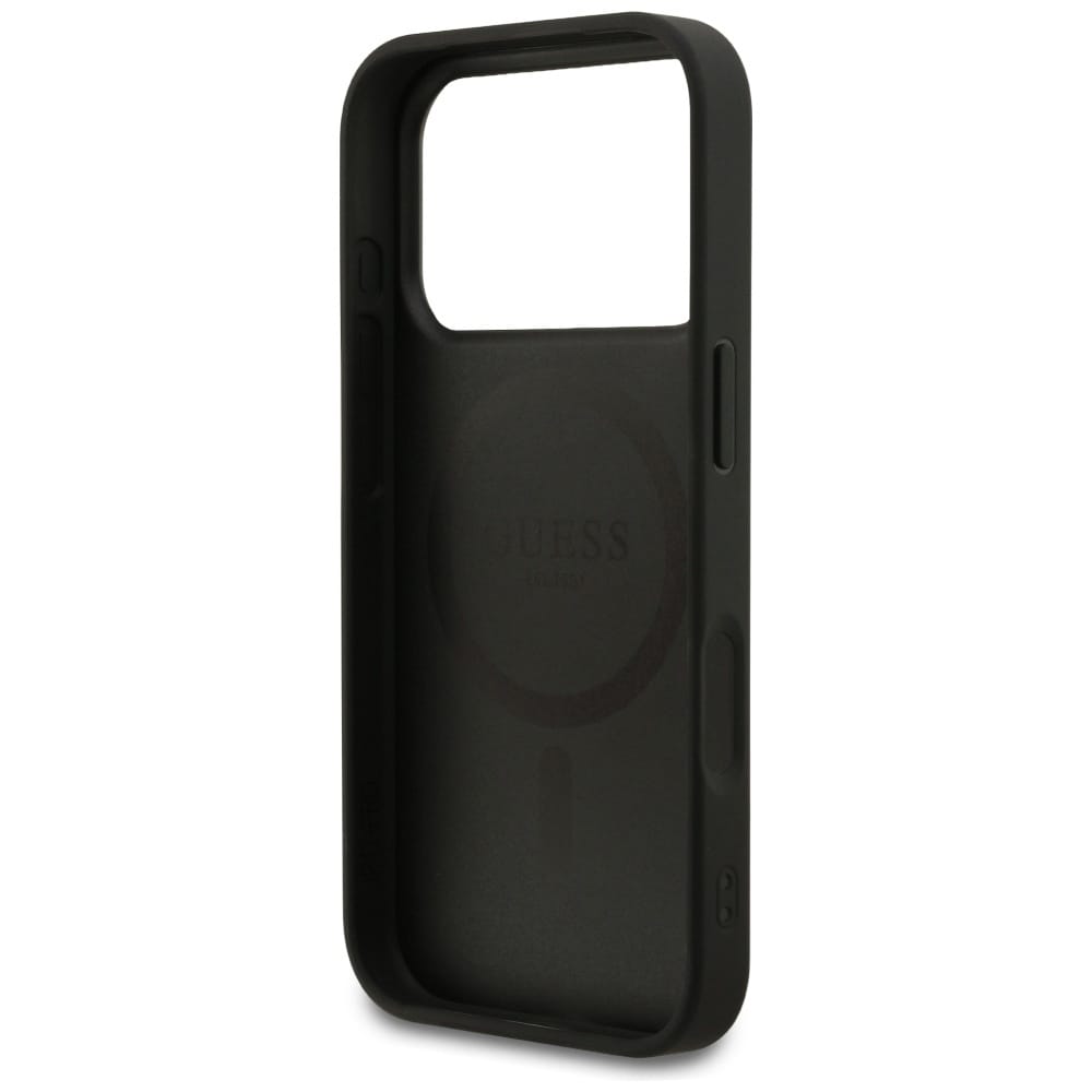 Guess MagSafe-etui med kornet ring for iPhone 17 Pro - svart