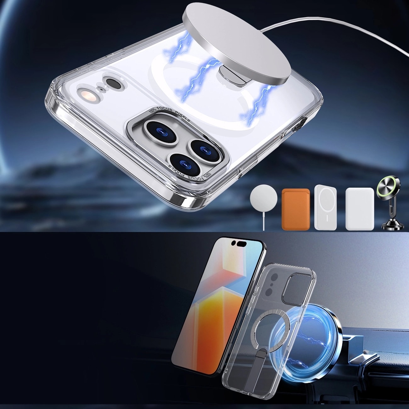 Hybrid Armor X-etui for Samsung Galaxy S26 Plus med stativ, kompatibel med MagSafe - gjennomsiktig