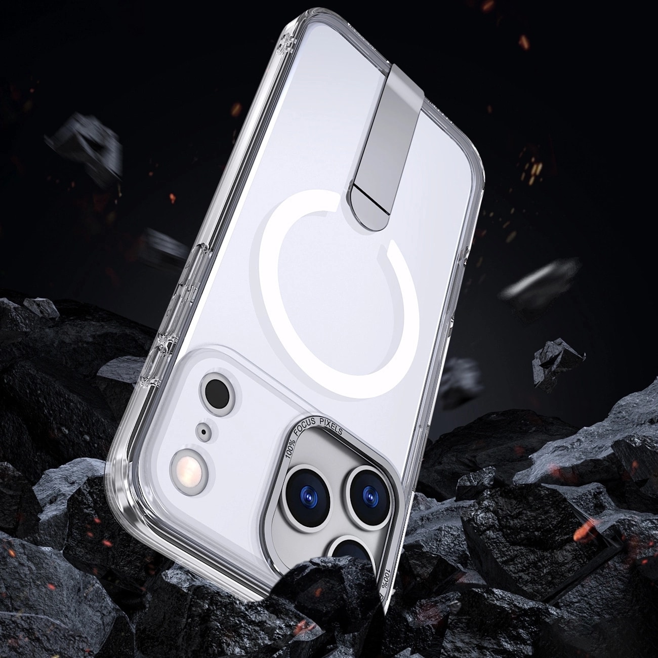 Hybrid Armor X-etui for Samsung Galaxy S26 Plus med stativ, kompatibel med MagSafe - gjennomsiktig