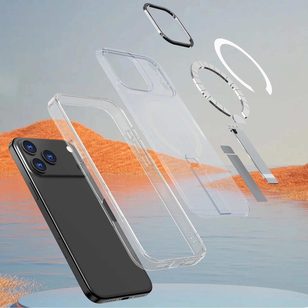 Hybrid Armor X-etui for Samsung Galaxy S26 Plus med stativ, kompatibel med MagSafe - gjennomsiktig