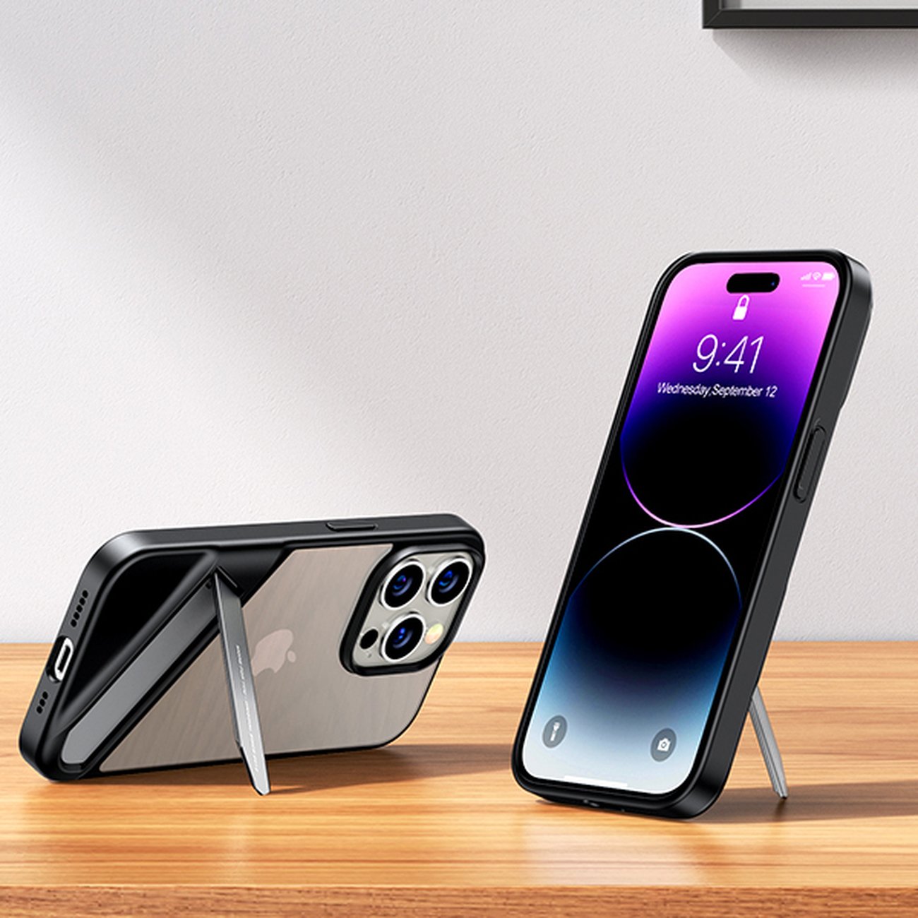 Ugreen LP635 Kickstand-beskyttelsesveske for iPhone 14 Pro - Hardt deksel med gelramme, svart