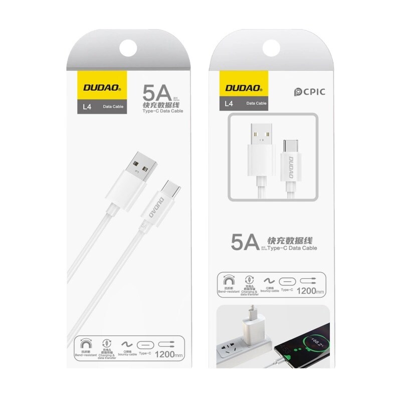 Dudao USB Type C 2,1A 1 m hvit kabel (L4T 1 m hvit)