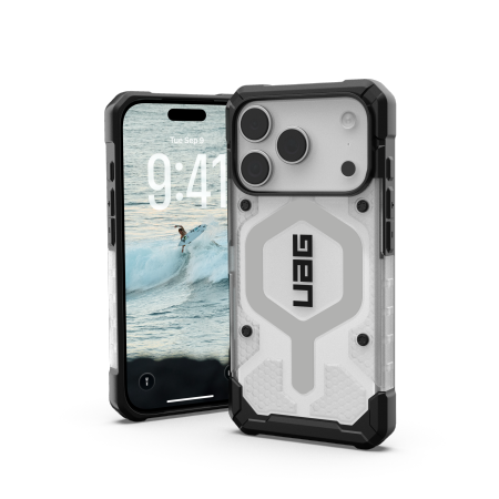UAG Pathfinder Clear MagSafe-etui for iPhone 17 Pro - hvit og grå