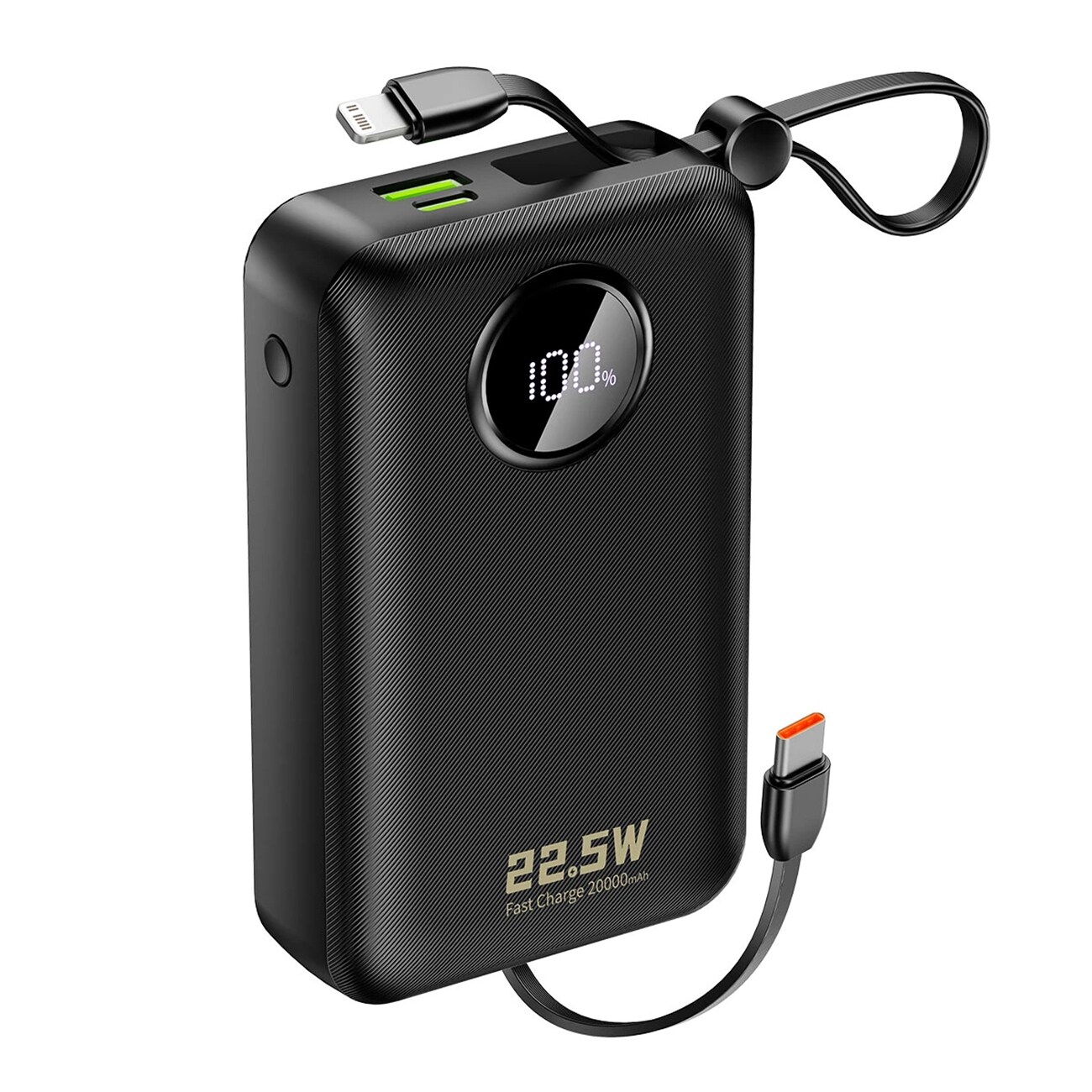 Dudao K14+ Powerbank 20000mAh 22,5W USB-C / USB-A / innebygde Lightning- og USB-C-kabler - Svart