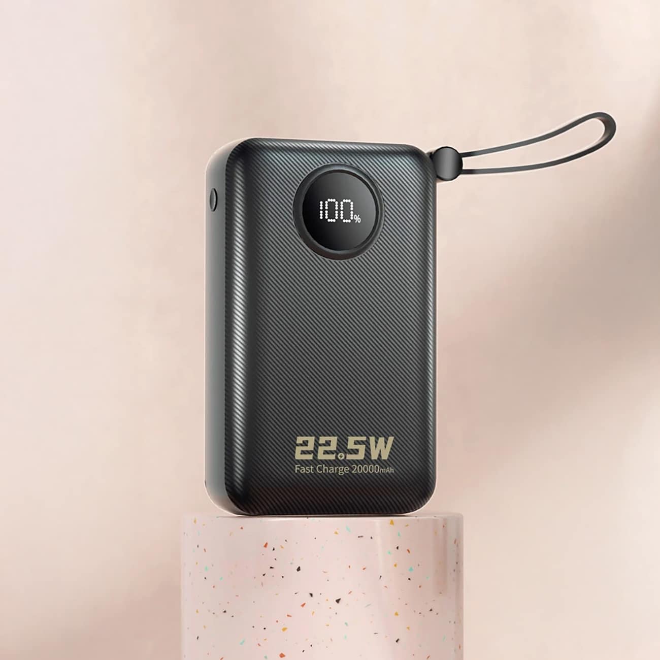 Dudao K14+ Powerbank 20000mAh 22,5W USB-C / USB-A / innebygde Lightning- og USB-C-kabler - Svart