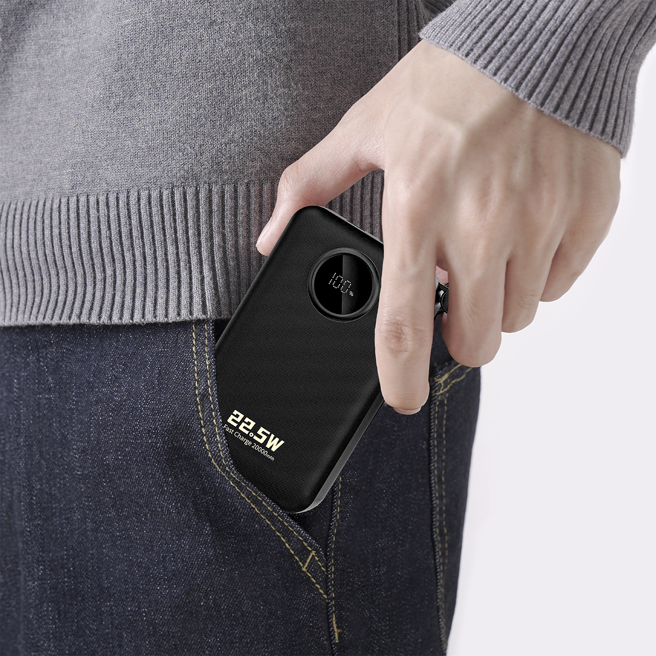 Dudao K14+ Powerbank 20000mAh 22,5W USB-C / USB-A / innebygde Lightning- og USB-C-kabler - Svart