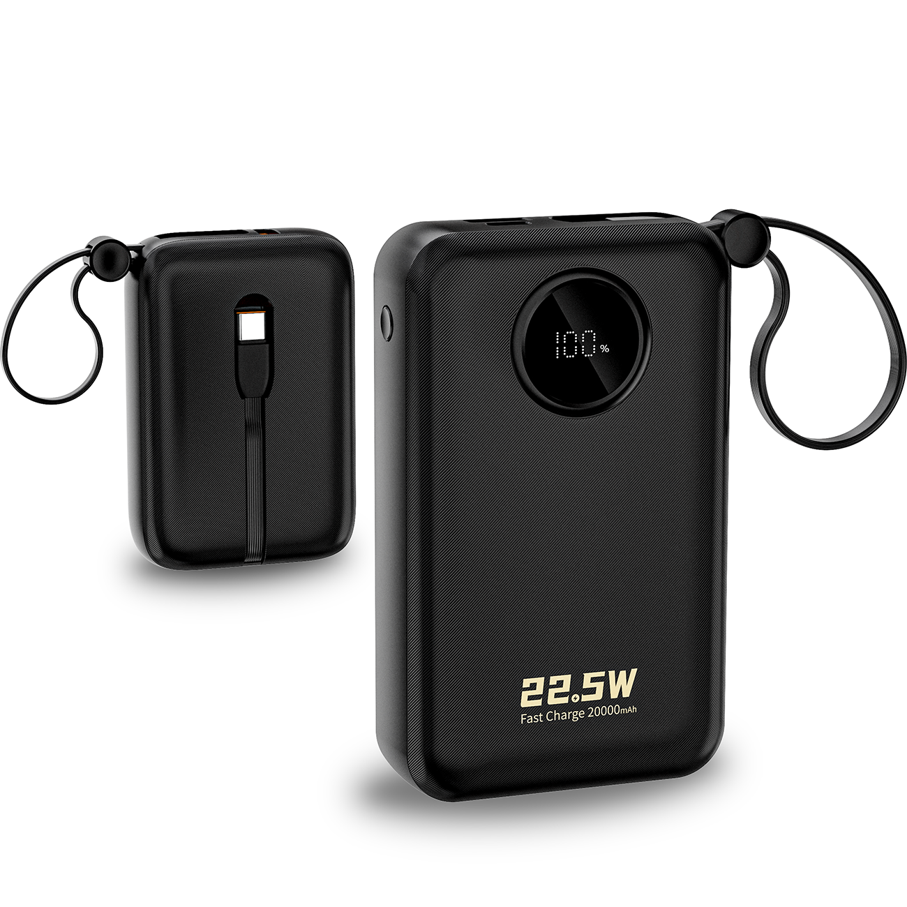 Dudao K14+ Powerbank 20000mAh 22,5W USB-C / USB-A / innebygde Lightning- og USB-C-kabler - Svart