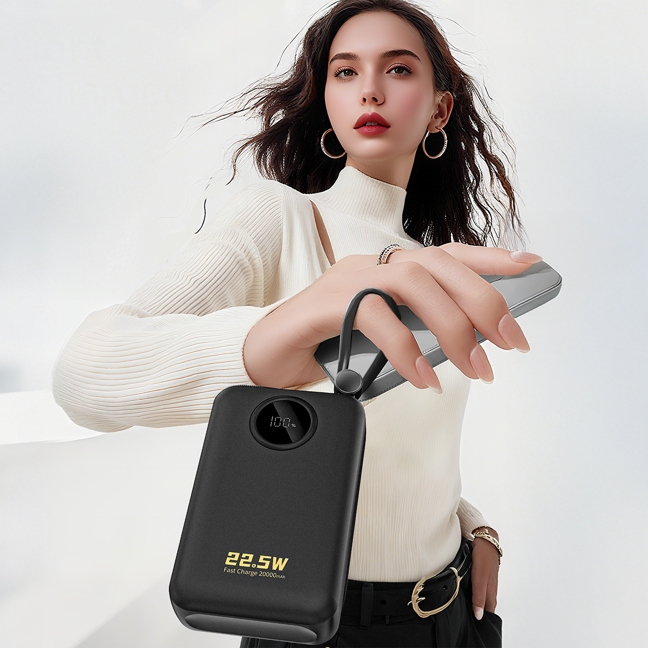 Dudao K14+ Powerbank 20000mAh 22,5W USB-C / USB-A / innebygde Lightning- og USB-C-kabler - Svart