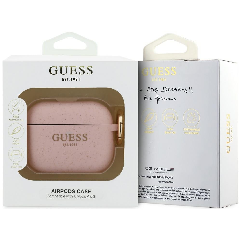 Guess Glitterringetui i silikon for AirPods Pro 3 - Rosa