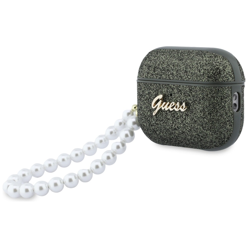 Guess Glitter Pearl Strap-etui for AirPods Pro 3 - svart og glitter