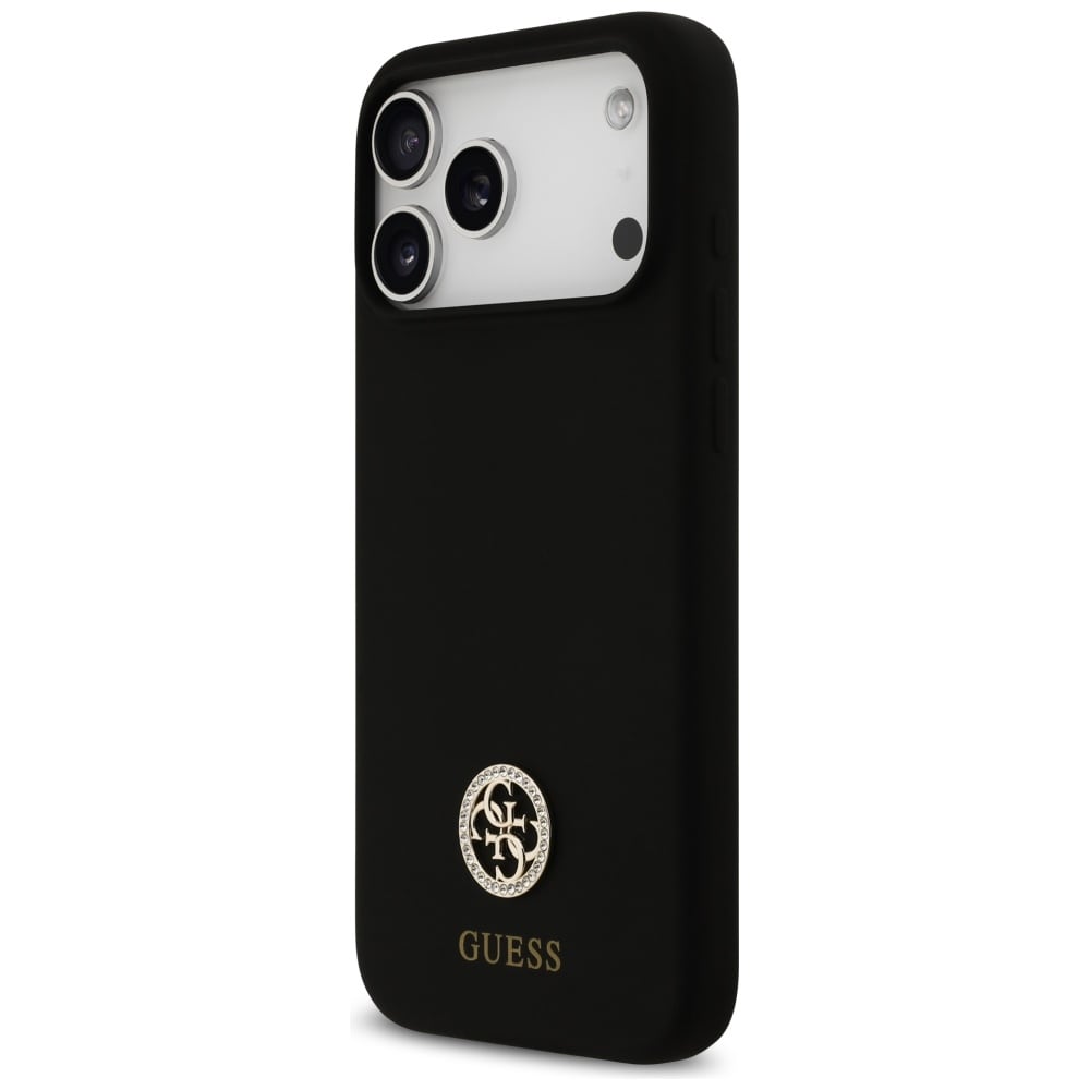 Guess Silikon Logo Strass 4G MagSafe-etui for iPhone 17 Pro Max - Svart