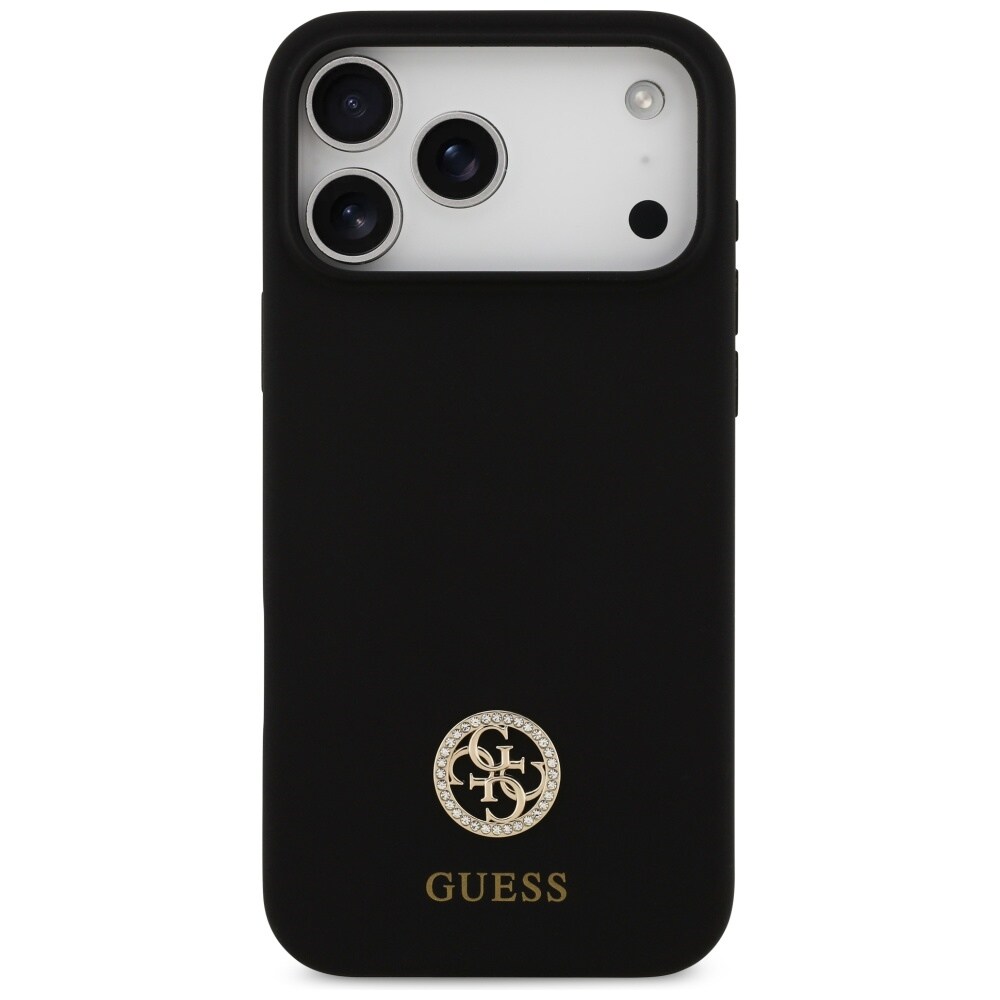 Guess Silikon Logo Strass 4G MagSafe-etui for iPhone 17 Pro Max - Svart