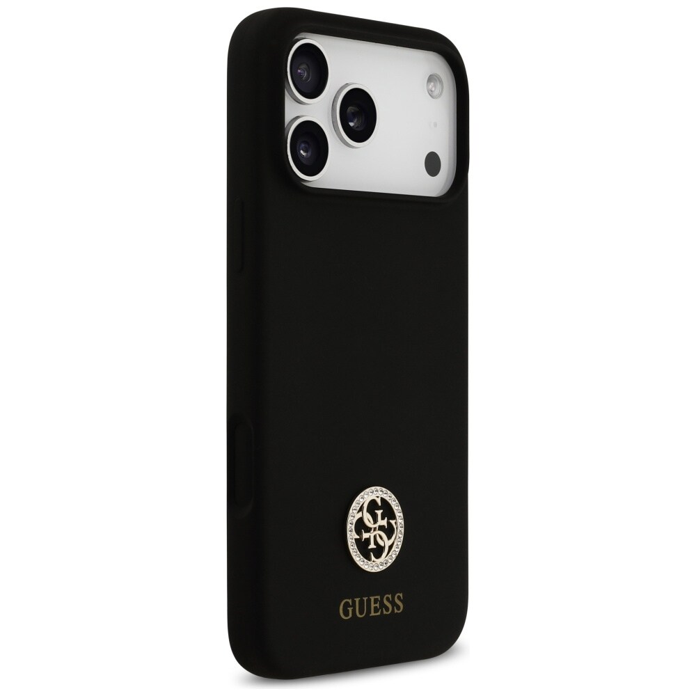 Guess Silikon Logo Strass 4G MagSafe-etui for iPhone 17 Pro Max - Svart