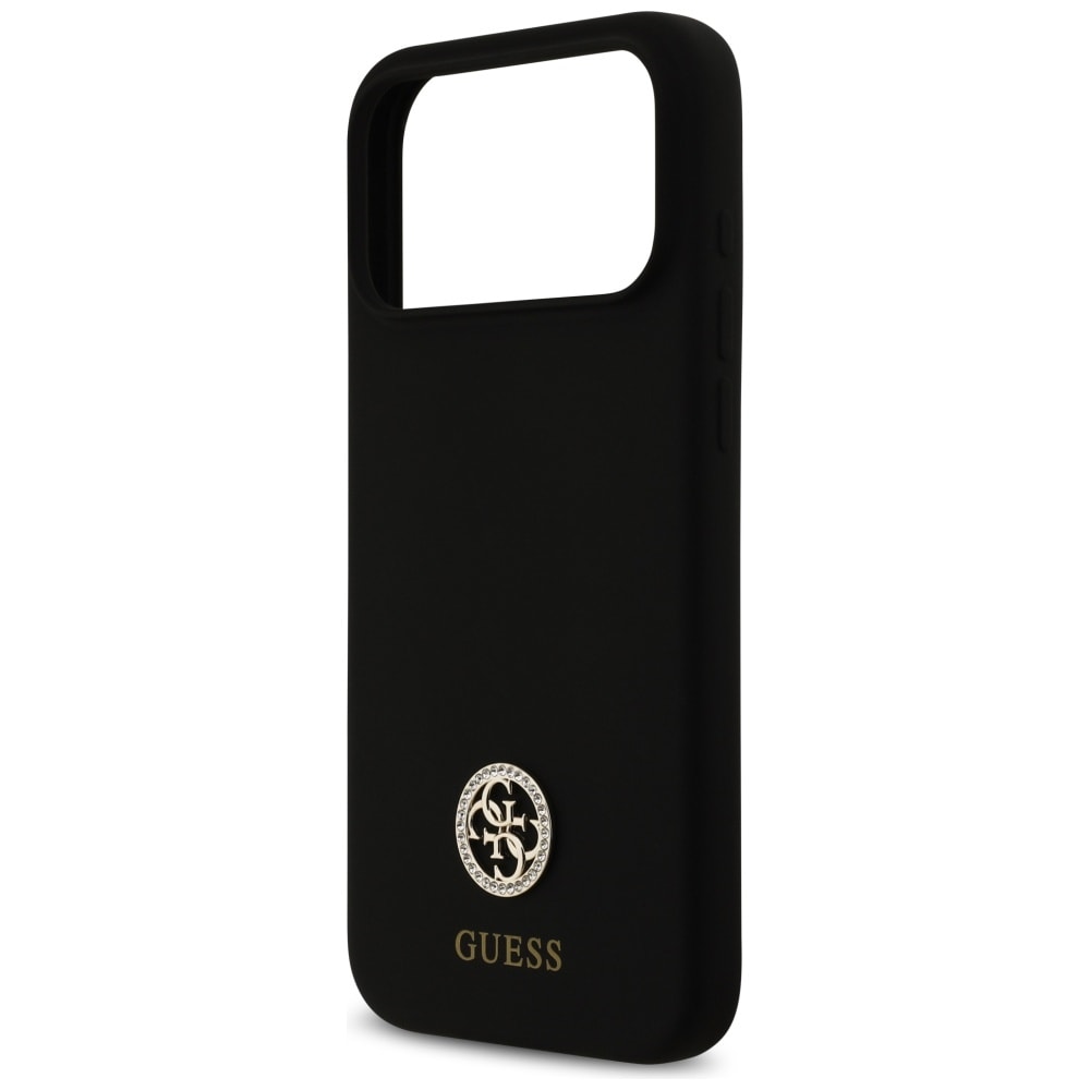 Guess Silikon Logo Strass 4G MagSafe-etui for iPhone 17 Pro Max - Svart