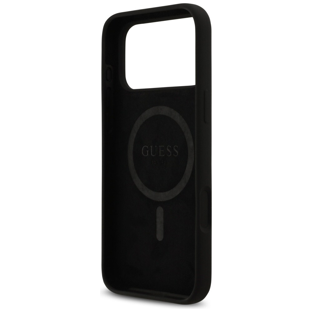 Guess Silikon Logo Strass 4G MagSafe-etui for iPhone 17 Pro Max - Svart