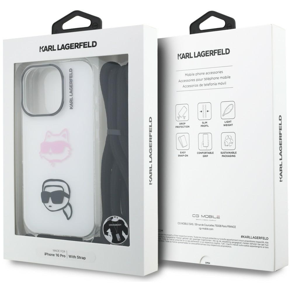Karl Lagerfeld IML Crossbody Karl&Choupette Head Case for iPhone 16 Pro - Hvit