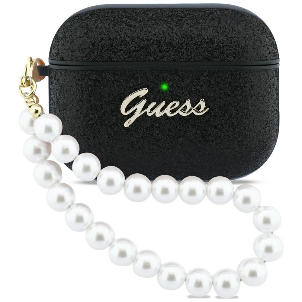 Guess Glitter Pearl Strap-etui for AirPods Pro 3 - svart