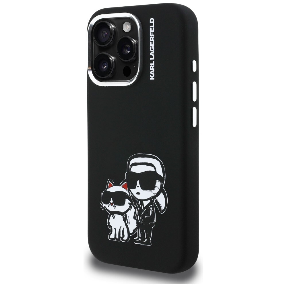 Karl Lagerfeld Karl&Choupette Sketch MagSafe-etui i silikon for iPhone 16 Pro - Svart