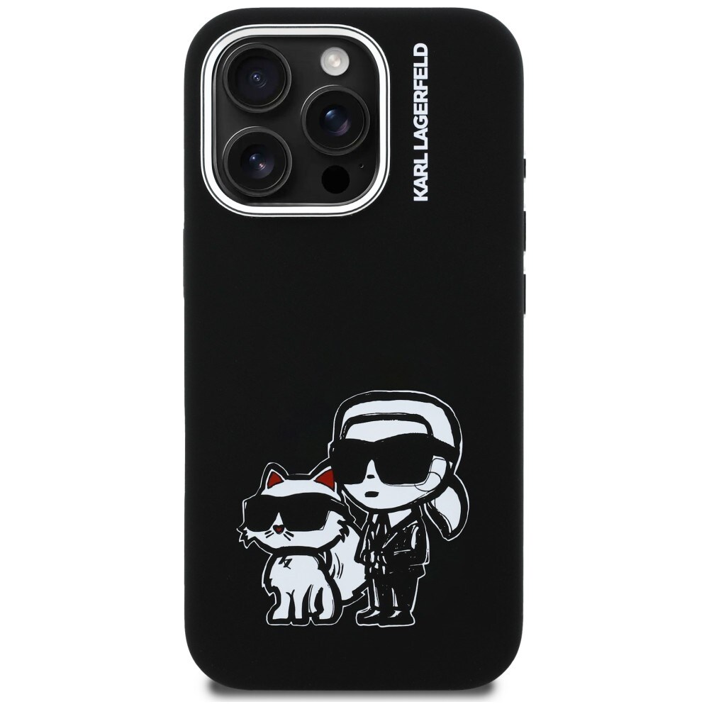 Karl Lagerfeld Karl&Choupette Sketch MagSafe-etui i silikon for iPhone 16 Pro - Svart