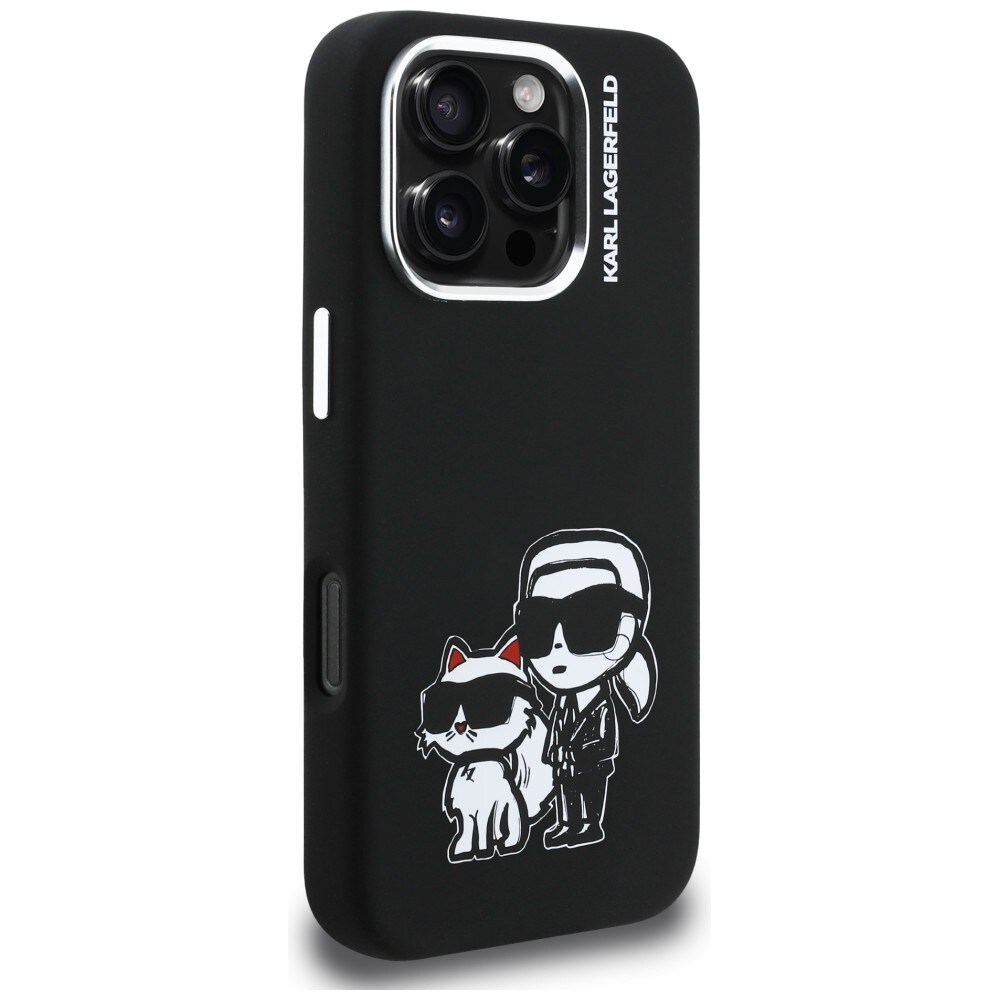 Karl Lagerfeld Karl&Choupette Sketch MagSafe-etui i silikon for iPhone 16 Pro - Svart