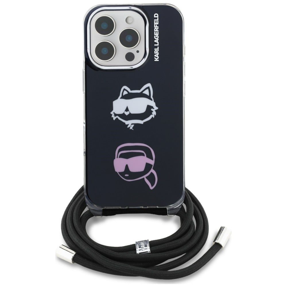 Karl Lagerfeld IML Crossbody Karl&Choupette Head Case for iPhone 16 Pro Max - Svart