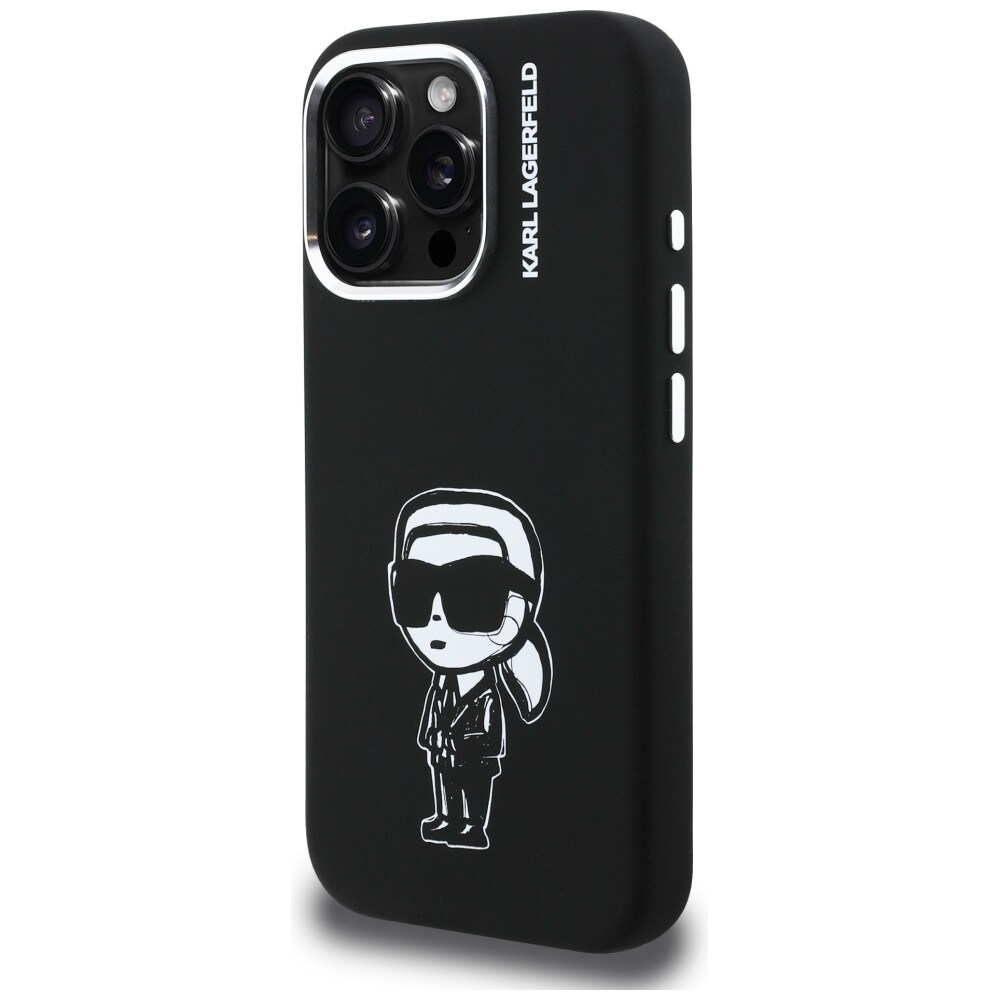 Karl Lagerfeld MagSafe-etui i silikon med Karl Sketch-tegning for iPhone 16 Pro - Svart